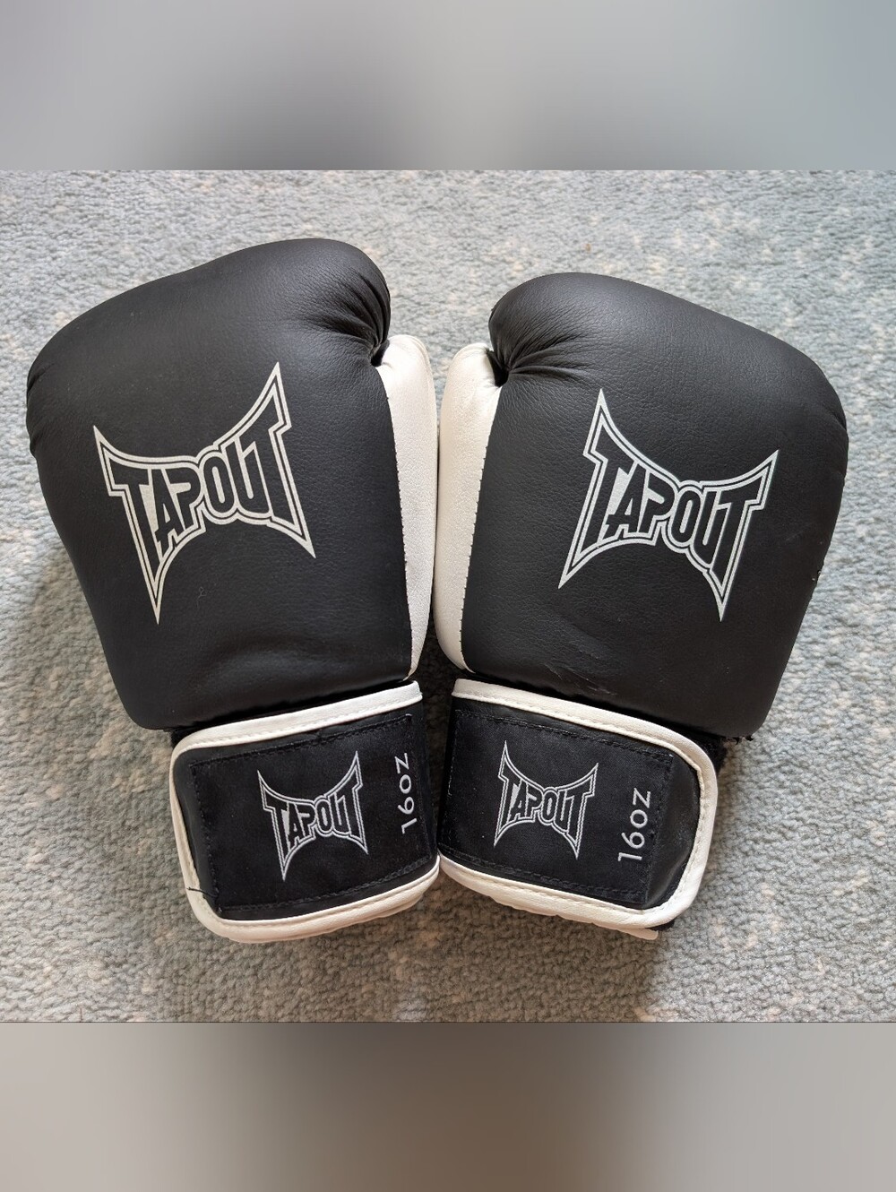 Tapout Black and White Boxing Gloves - 16oz